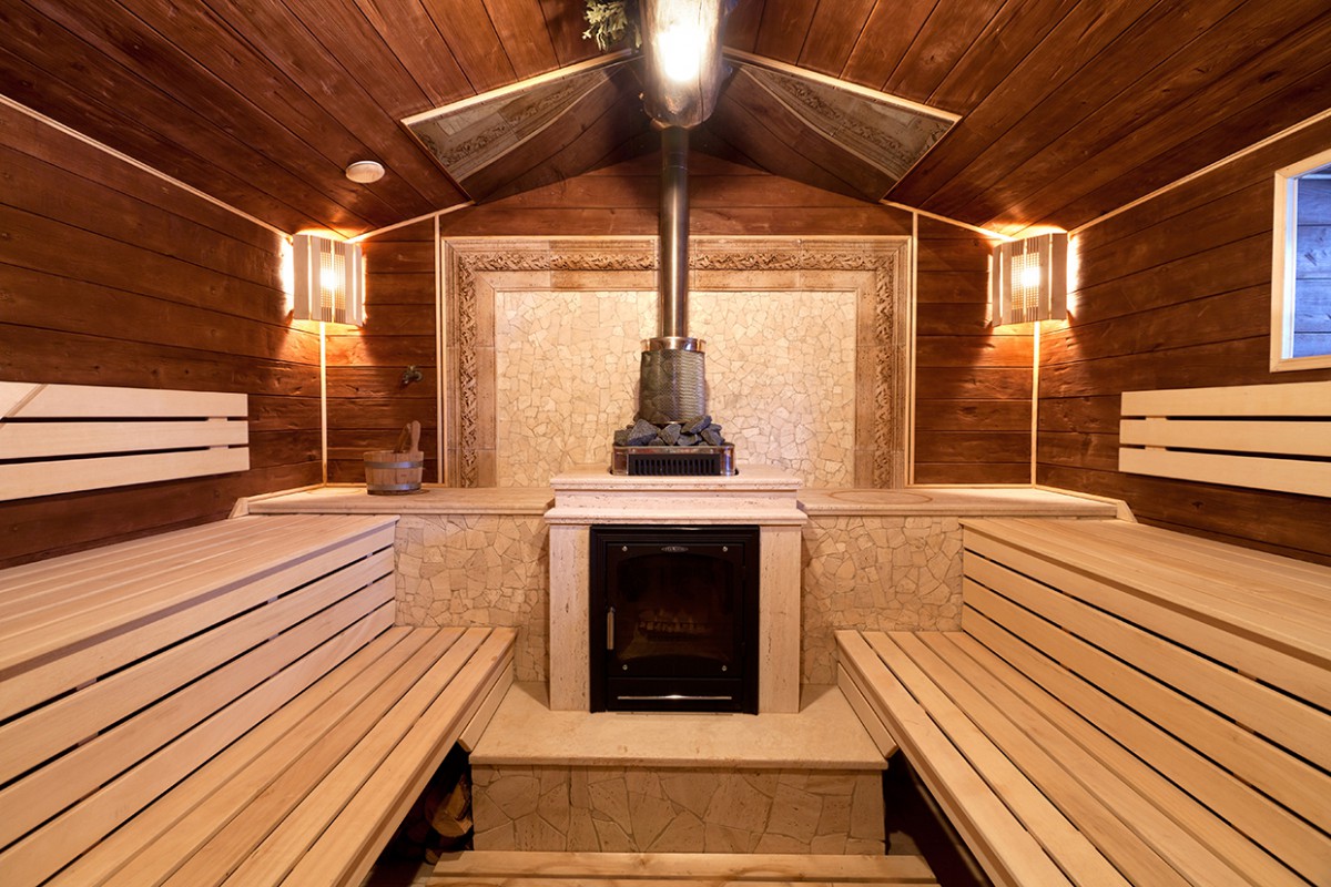 Interior of a russian sauna made from wood